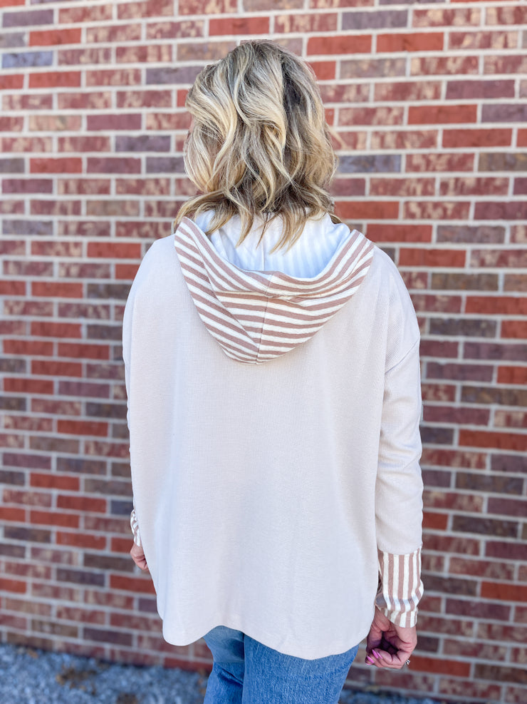 The Allie Stripe Pullover- Oatmeal/Latte