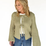 Knit Bow Cardigan Sweater- Olive
