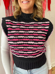 The Lena Sweater Vest- Black/Pink