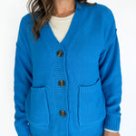 V Neck Waffleknit Cardigan- Blue - Ana Patricia Boutique