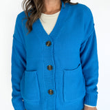 V Neck Waffleknit Cardigan- Blue - Ana Patricia Boutique
