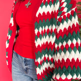 Christmas Textured Cardigan-Red/Green