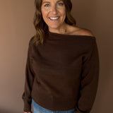 Off the Shoulder Sweater Top- Brown