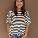 Oversized Stripe Tee- Brown/White