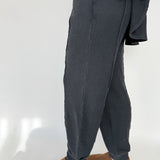 Mineral Wash Waffleknit Pants- Black