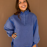 Mineral Wash Snap Pullover- Blue