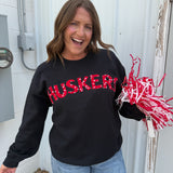 Husker Floral Patchwork Crewneck- Black