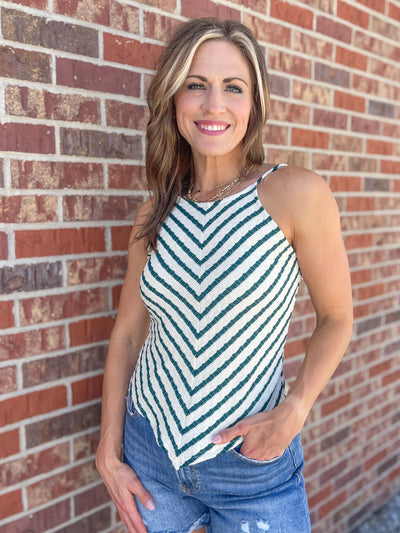 The Bella Stripe Tank- Green/Cream