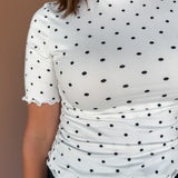 High Neck Polka Dot Top- Ivory/Black