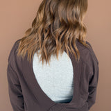 Open Back Long Sleeve Tee-Coffee Bean