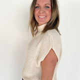 Mock Neck Knit Sweater- Cream