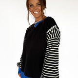 Stripe Sleeve Pullover-Blk/Blue