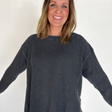 Mineral Wash Waffleknit Pullover- Black