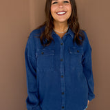 Mineral Wash Waffleknit Button Up-Navy