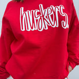 Huskers Puff Crewneck- Red
