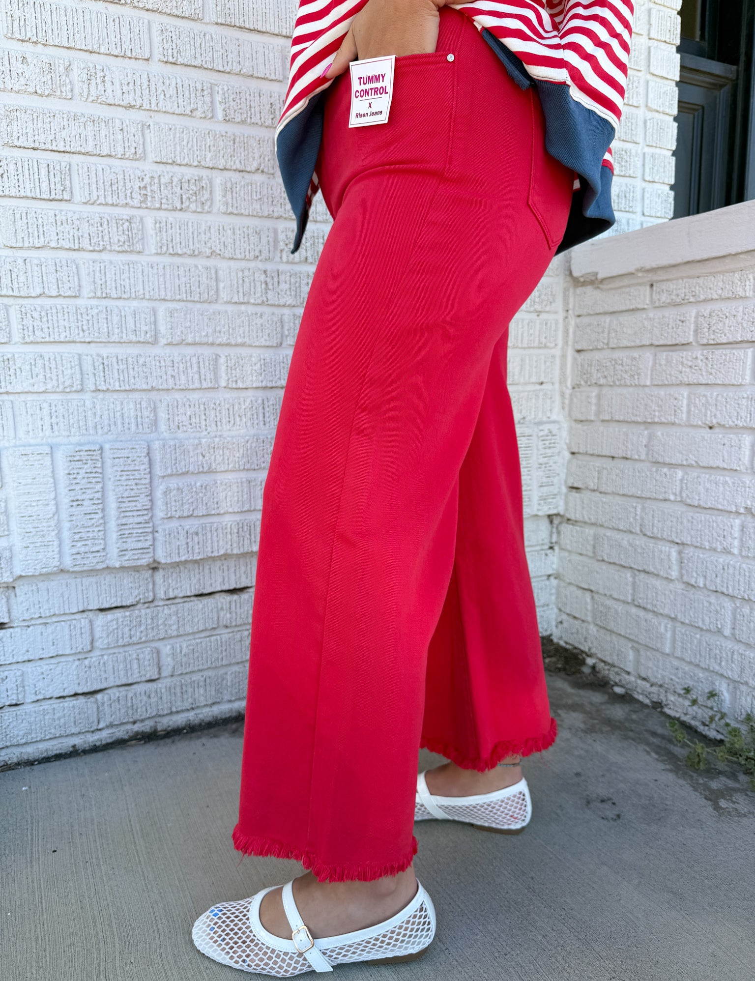Tummy Control Crop Jeans-Red - Ana Patricia Boutique