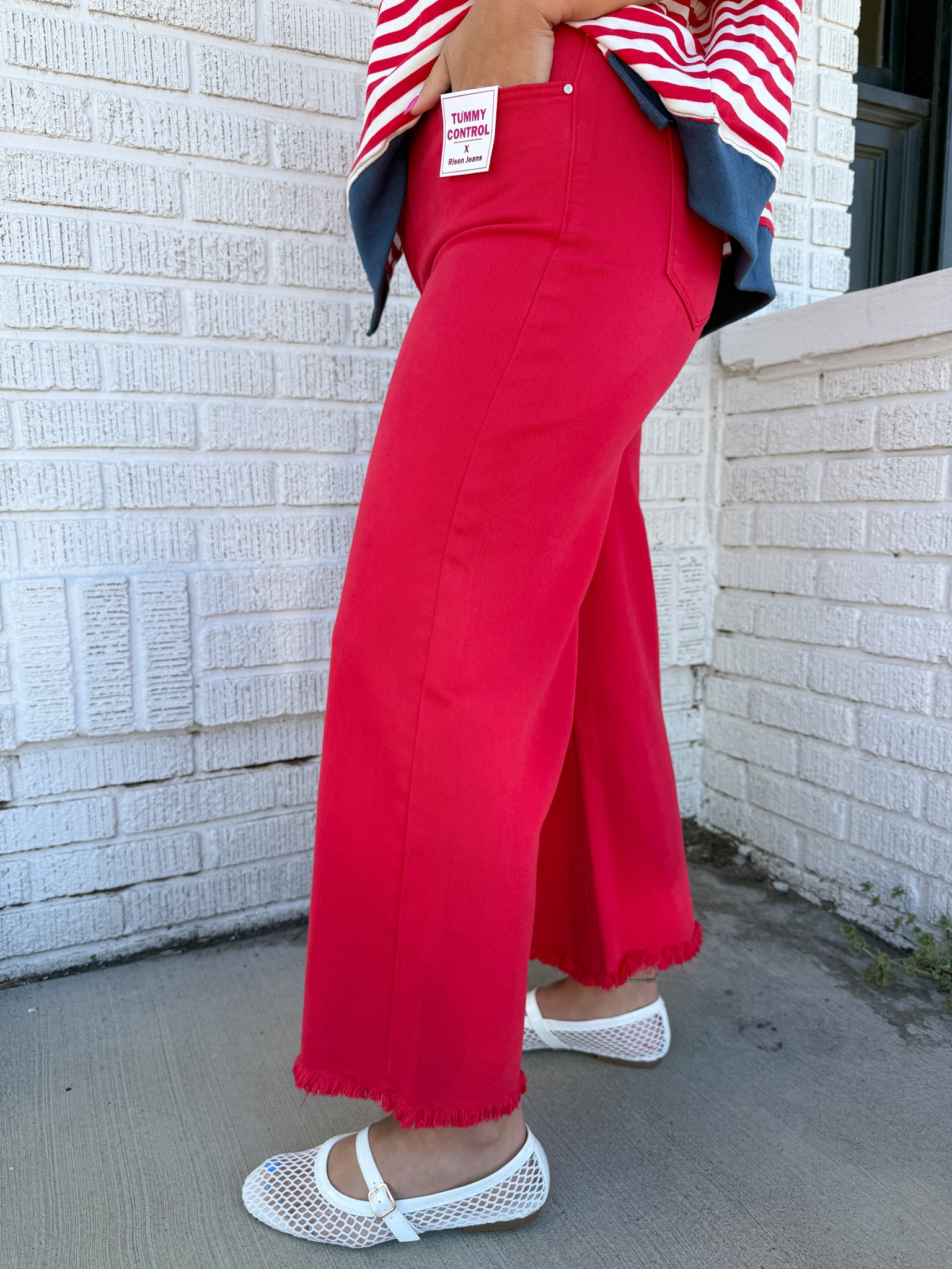 Tummy Control Crop Jeans-Red - Ana Patricia Boutique