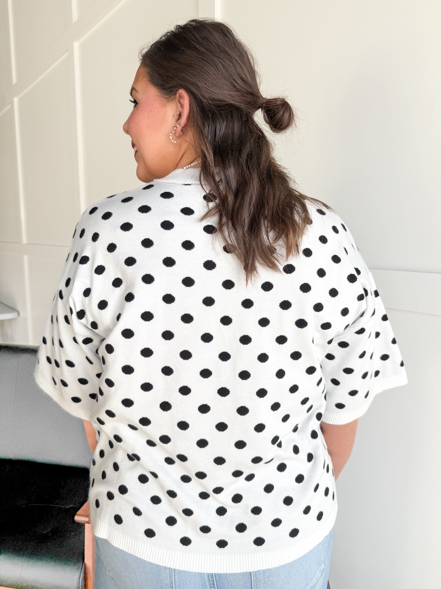 Oversized Polka Dot Top- White - Ana Patricia Boutique