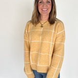 Checkered Crew Sweater- Marigold