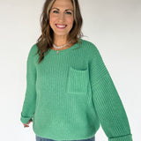 Oversized Front Pocket Sweater- Green - Ana Patricia Boutique