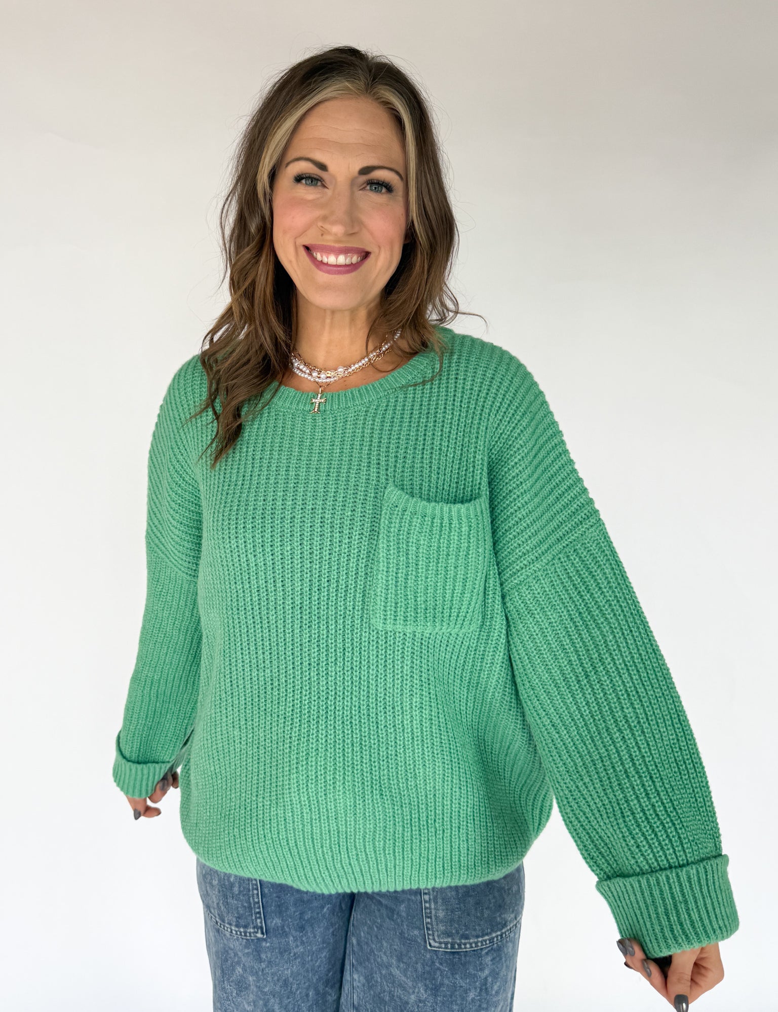 Oversized Front Pocket Sweater- Green - Ana Patricia Boutique