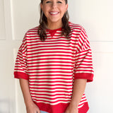 Striped Side Slit Top- Red/Cream - Ana Patricia Boutique