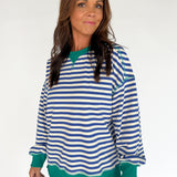 Stripe Comfy Pullover-Royal Blue/Cream