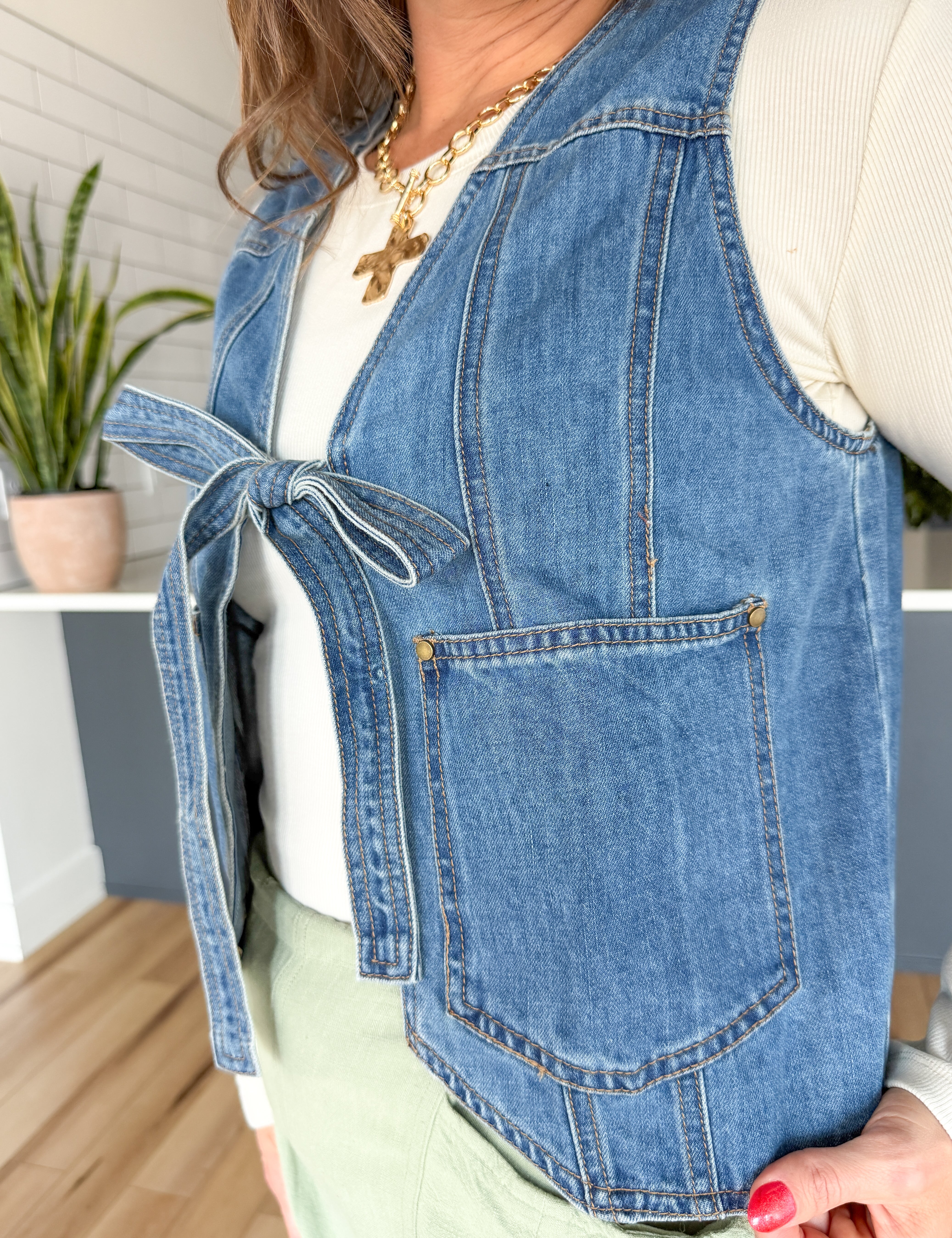 Denim Tie Front Vest - Ana Patricia Boutique