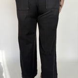 Pintuck Wide Leg Denim Jeans -Black