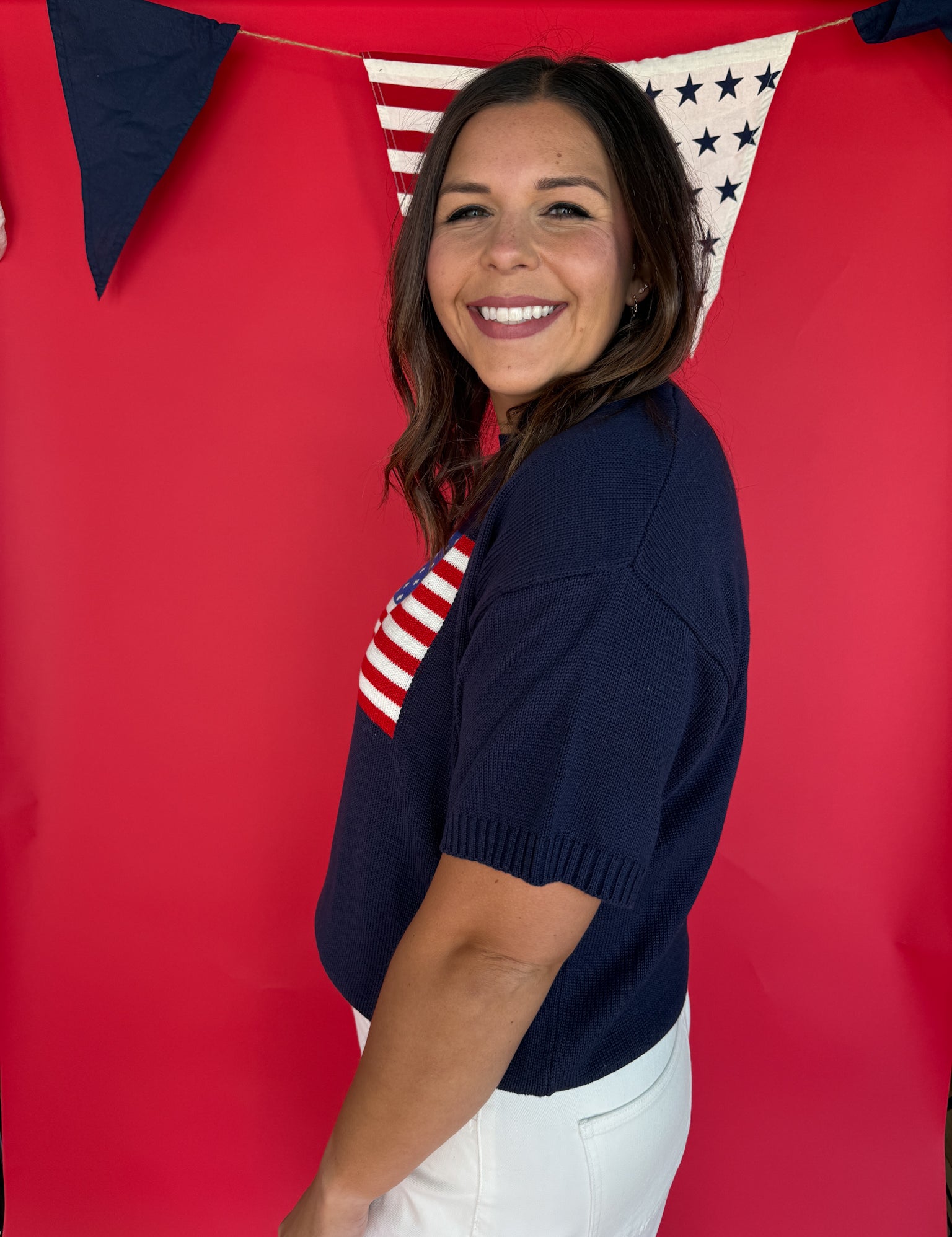 American Flag Knit Top- Navy - Ana Patricia Boutique
