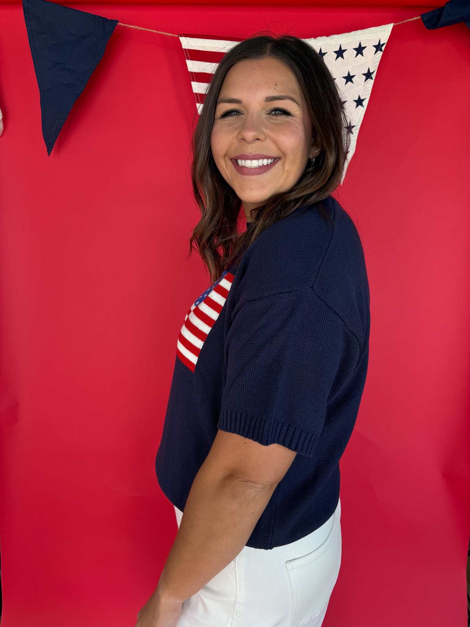 American Flag Knit Top- Navy - Ana Patricia Boutique
