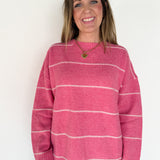 Striped Drop Shoulder Sweater- Pink