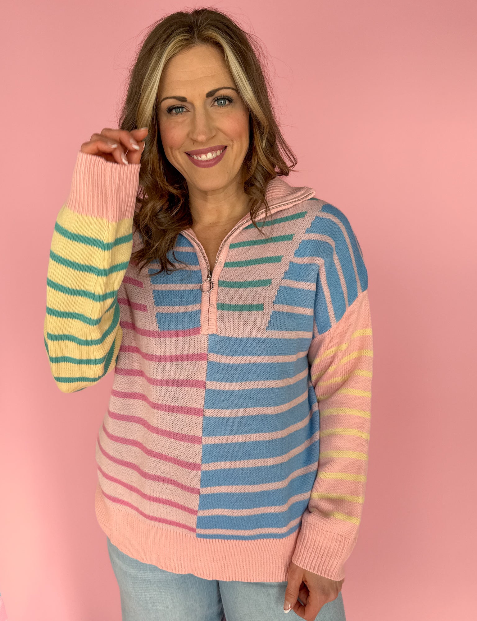 Half Zip Striped Sweater - Ana Patricia Boutique