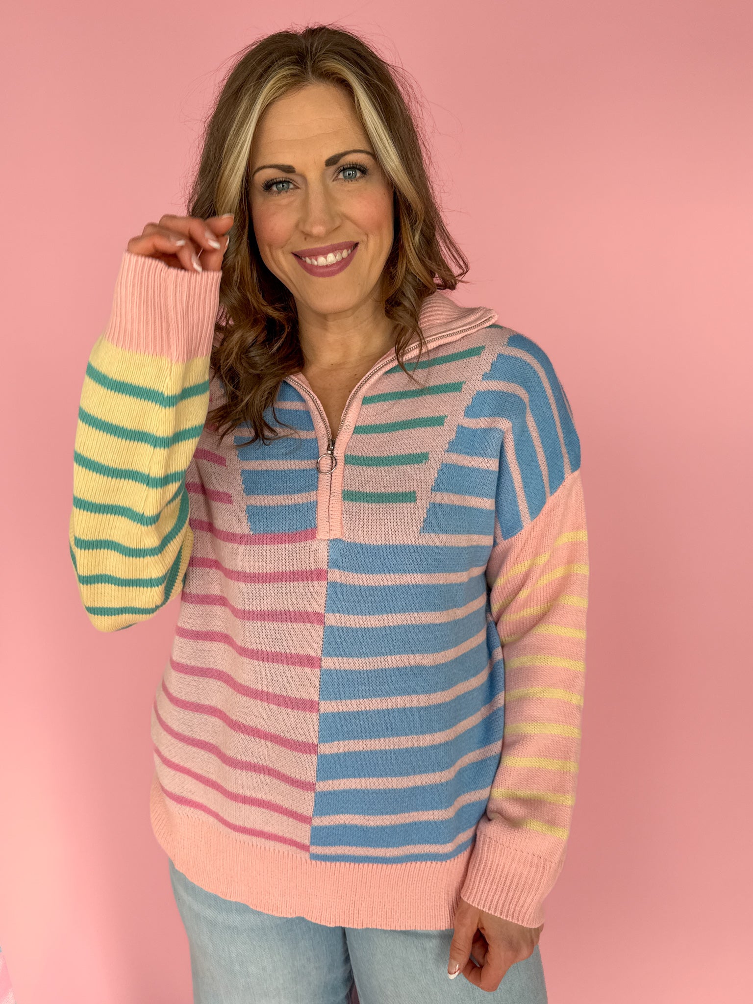 Half Zip Striped Sweater - Ana Patricia Boutique