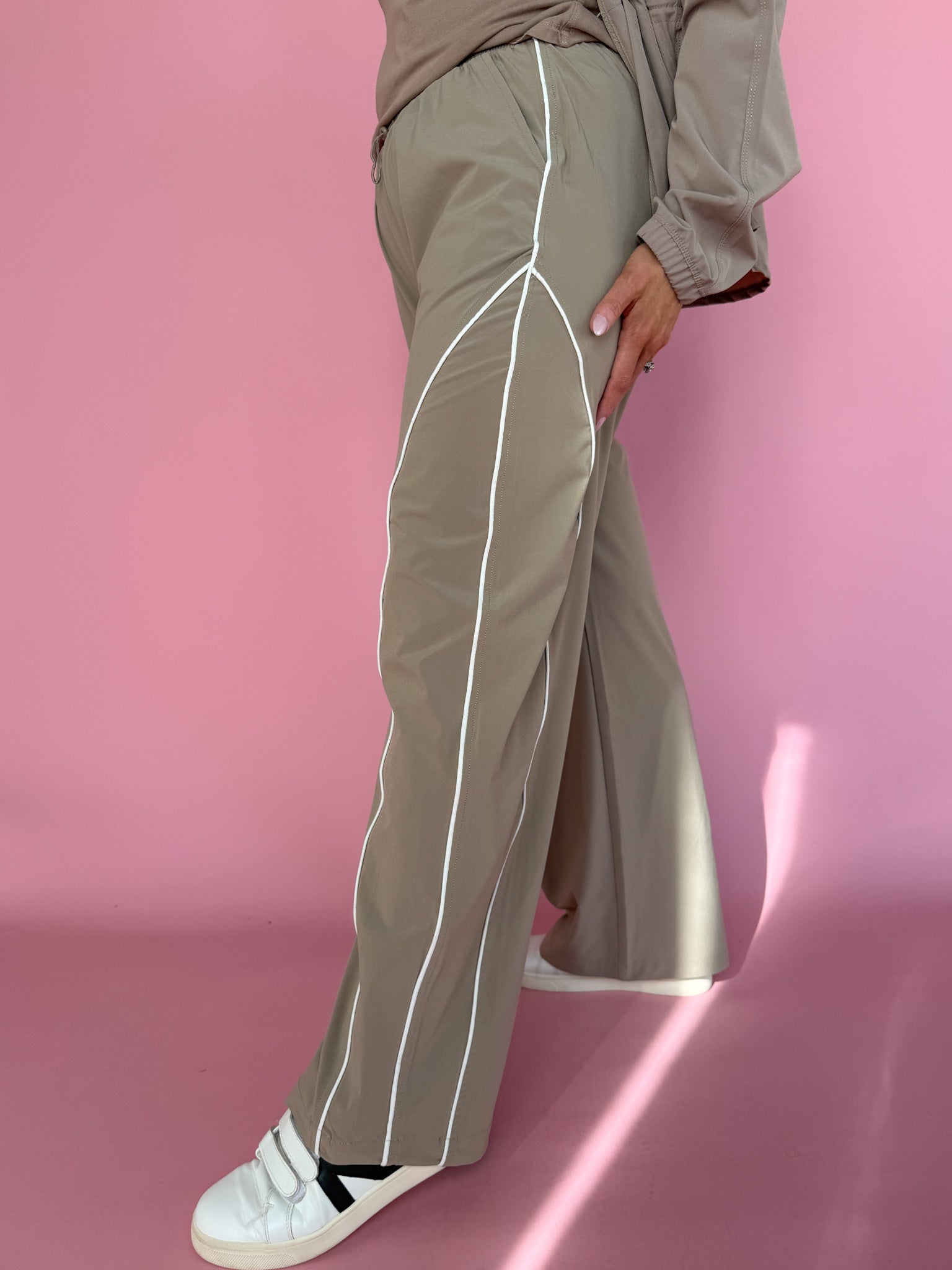 Curved Track Pants- Taupe - Ana Patricia Boutique