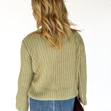 Knit Bow Cardigan Sweater- Olive