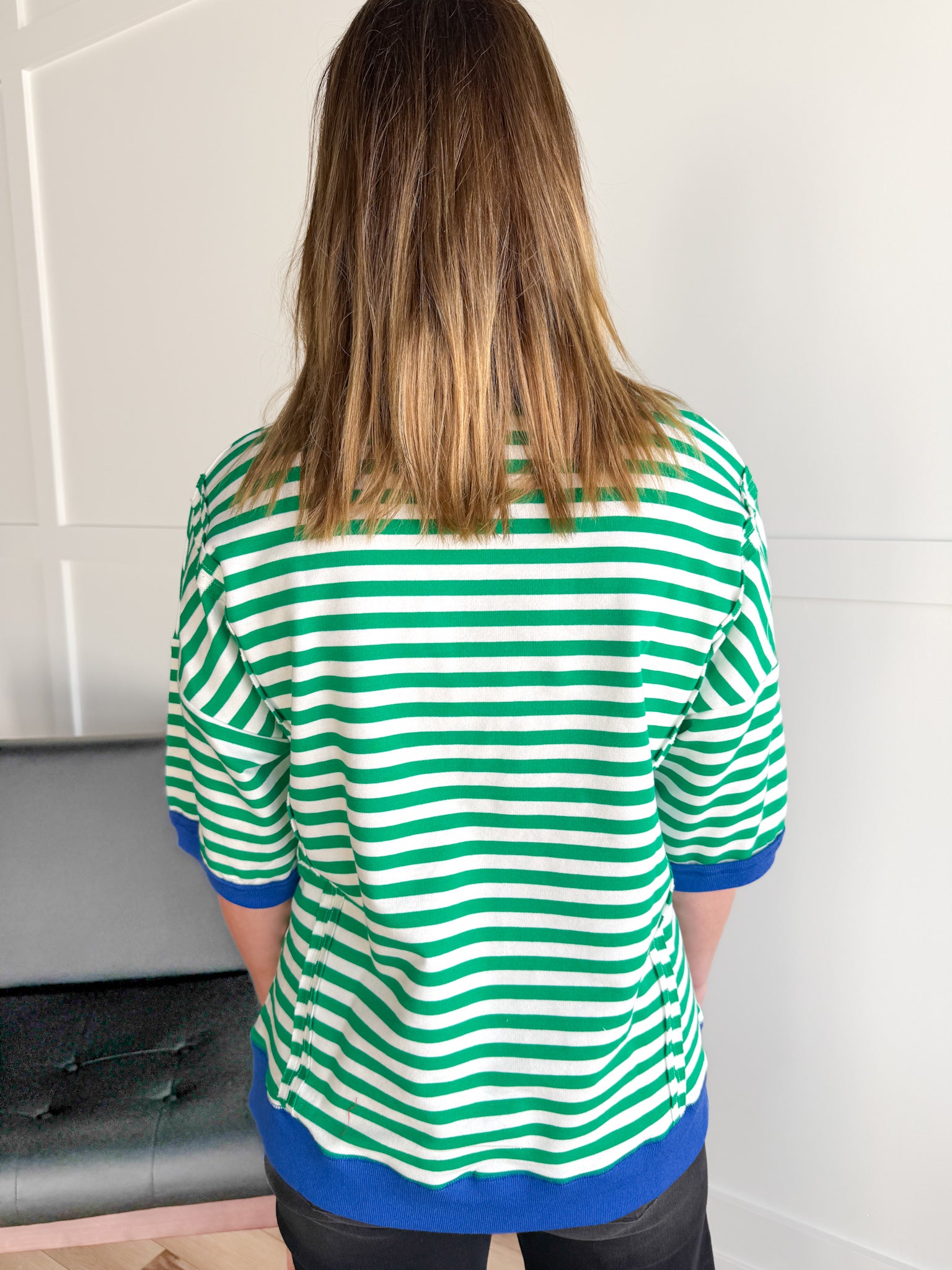 Striped Side Slit Top- Green/Cream - Ana Patricia Boutique