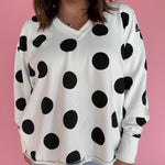 V Neck Polka Dot Pullover-Ivory/Black - Ana Patricia Boutique