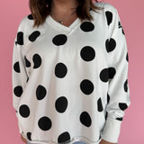 V Neck Polka Dot Pullover-Ivory/Black - Ana Patricia Boutique