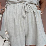 Linen Top & Shorts Set- Oatmeal - Ana Patricia Boutique
