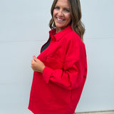 Oversized Denim Jacket- Red