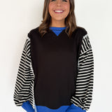 Stripe Sleeve Top- Black/Blue