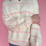 Knit Pink Stripe Sweater- Ivory/Pink
