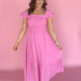 Square Neck Midi Dress- Pink - Ana Patricia Boutique