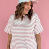 Oversized Stripe Tee- Pink/White - Ana Patricia Boutique
