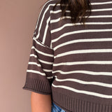 Raw Edge Short Sleeve Sweater- Brown