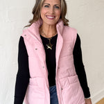 High Collar Padded Vest- Pink - Ana Patricia Boutique