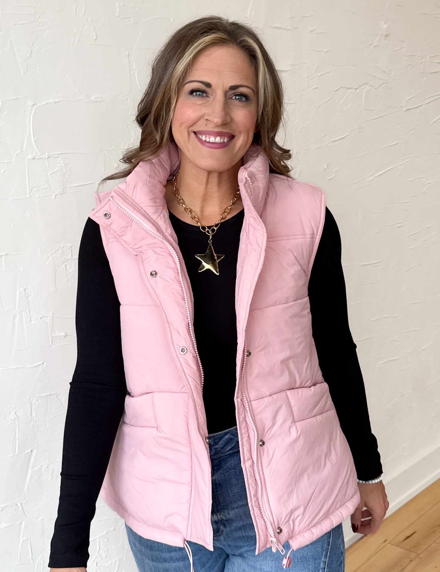 High Collar Padded Vest- Pink - Ana Patricia Boutique