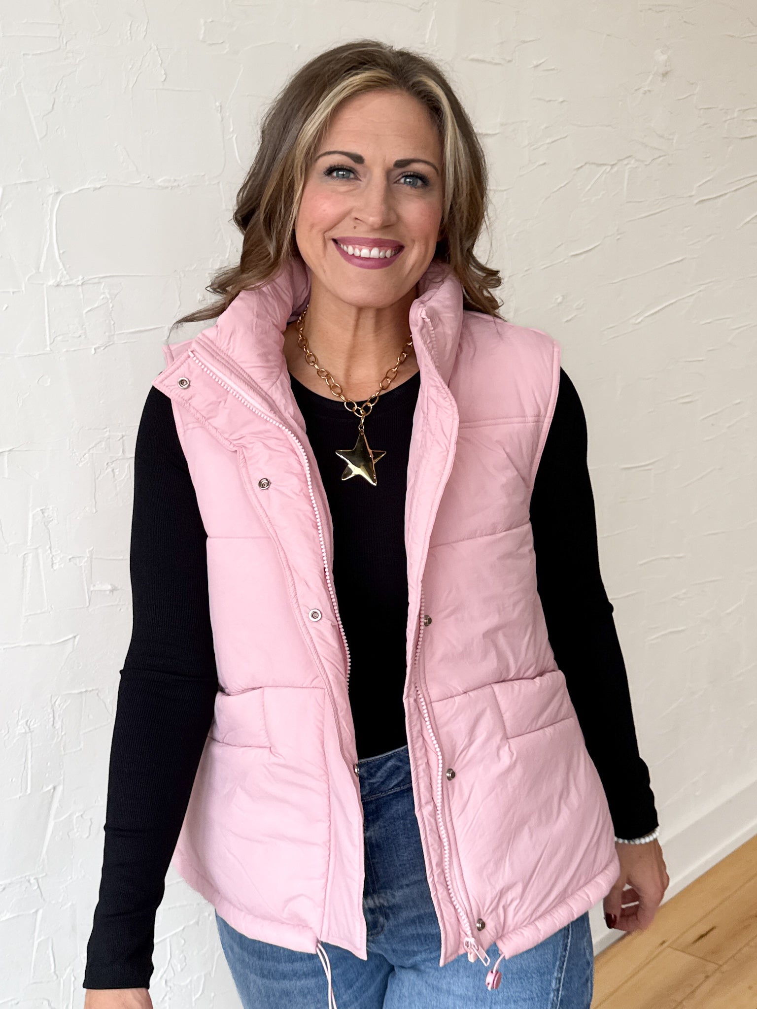 High Collar Padded Vest- Pink - Ana Patricia Boutique