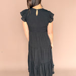 Tiered Smocked Short Sleeve Midi Dress- Black - Ana Patricia Boutique